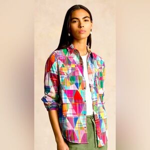 NWOT Polo Ralph Lauren Plaid Patchwork Cotton Western Shirt, Size Large